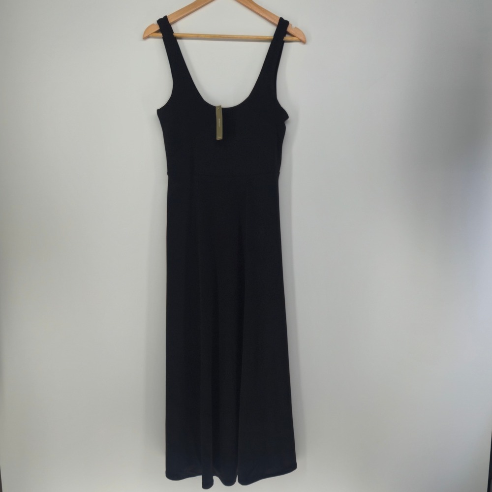 J.Crew Midi Dress Womens S Black Scoop Neck Sleeveless Fit Flare Jersey NEW